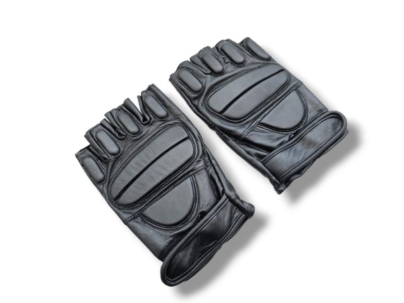 LEATHER FINGERLESS PADDED GLOVES BIKERS TACTICAL SECURITY SPECIAL OPPS & POLICE