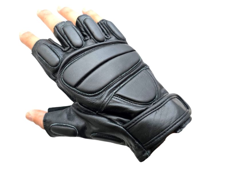 LEATHER FINGERLESS PADDED GLOVES BIKERS TACTICAL SECURITY SPECIAL OPPS & POLICE